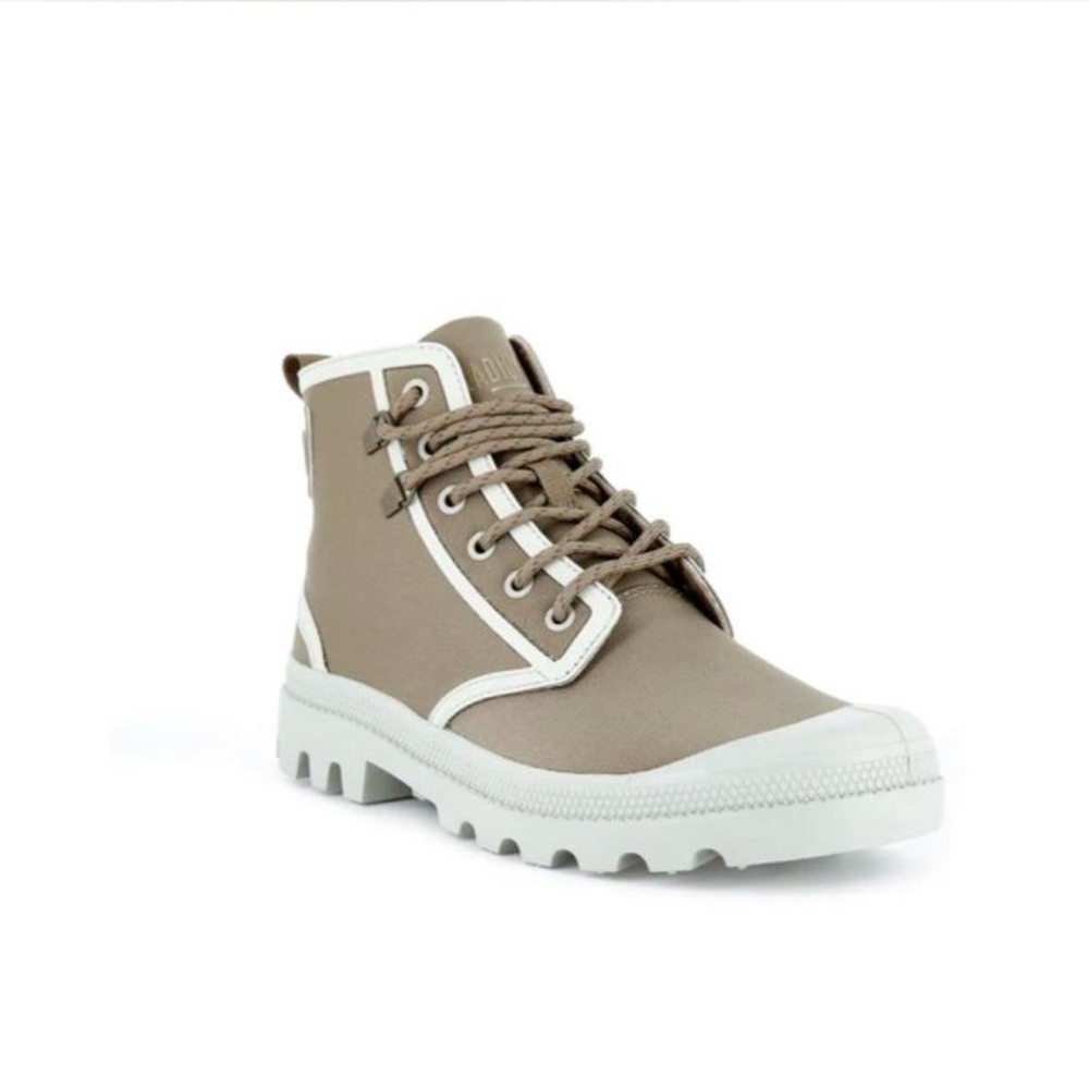 Palladium X Rains capsule collection in taupe / beige and off white